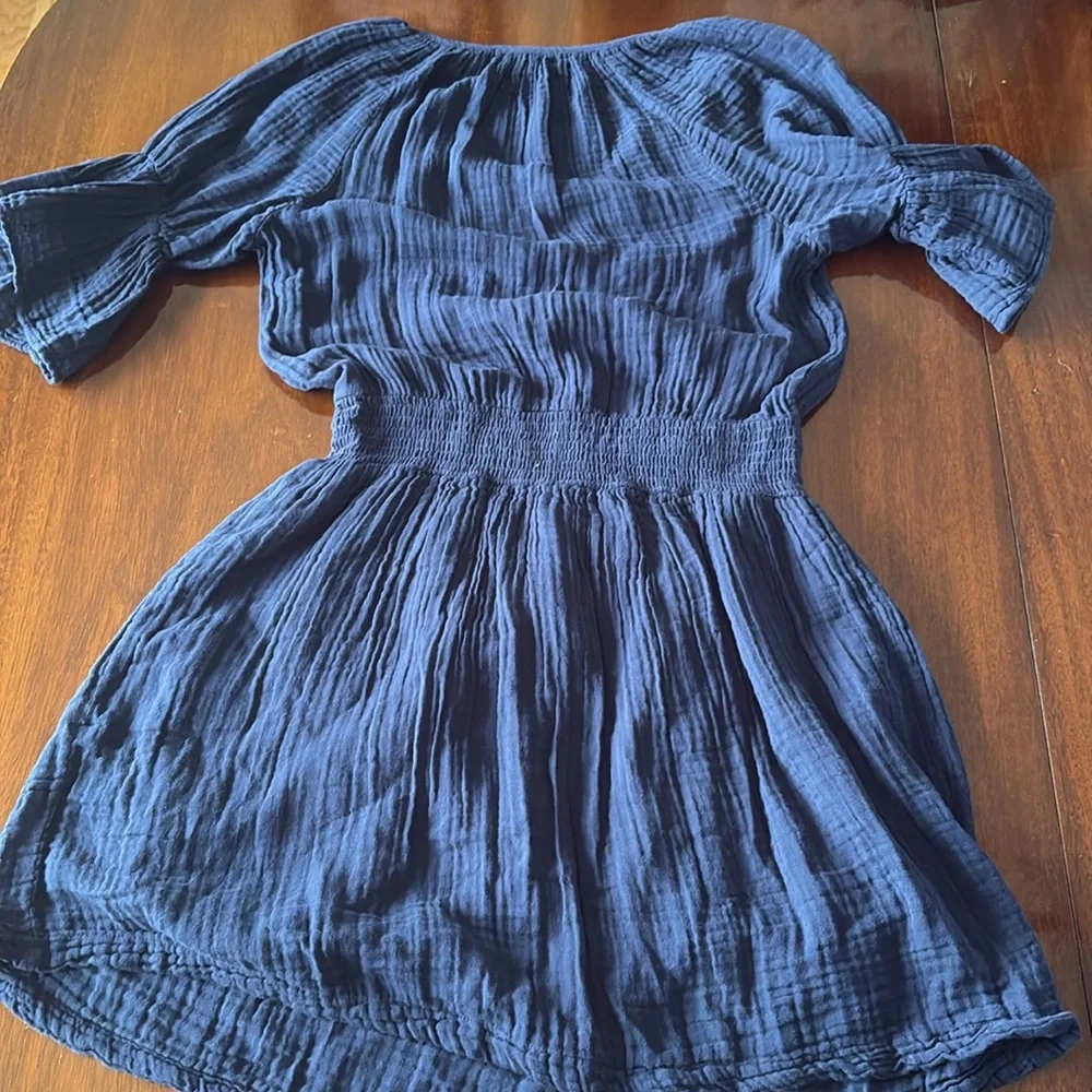 NWOT Michael Stars Navy Katelyn Lined Gauze 100% Cotton V Neck Dress-  Size M - Picture 4 of 8